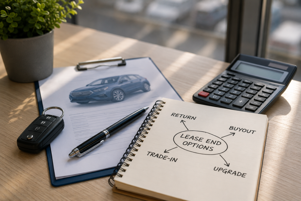 Car keys and documents illustrating lease end options before returning or buying out a leased vehicle